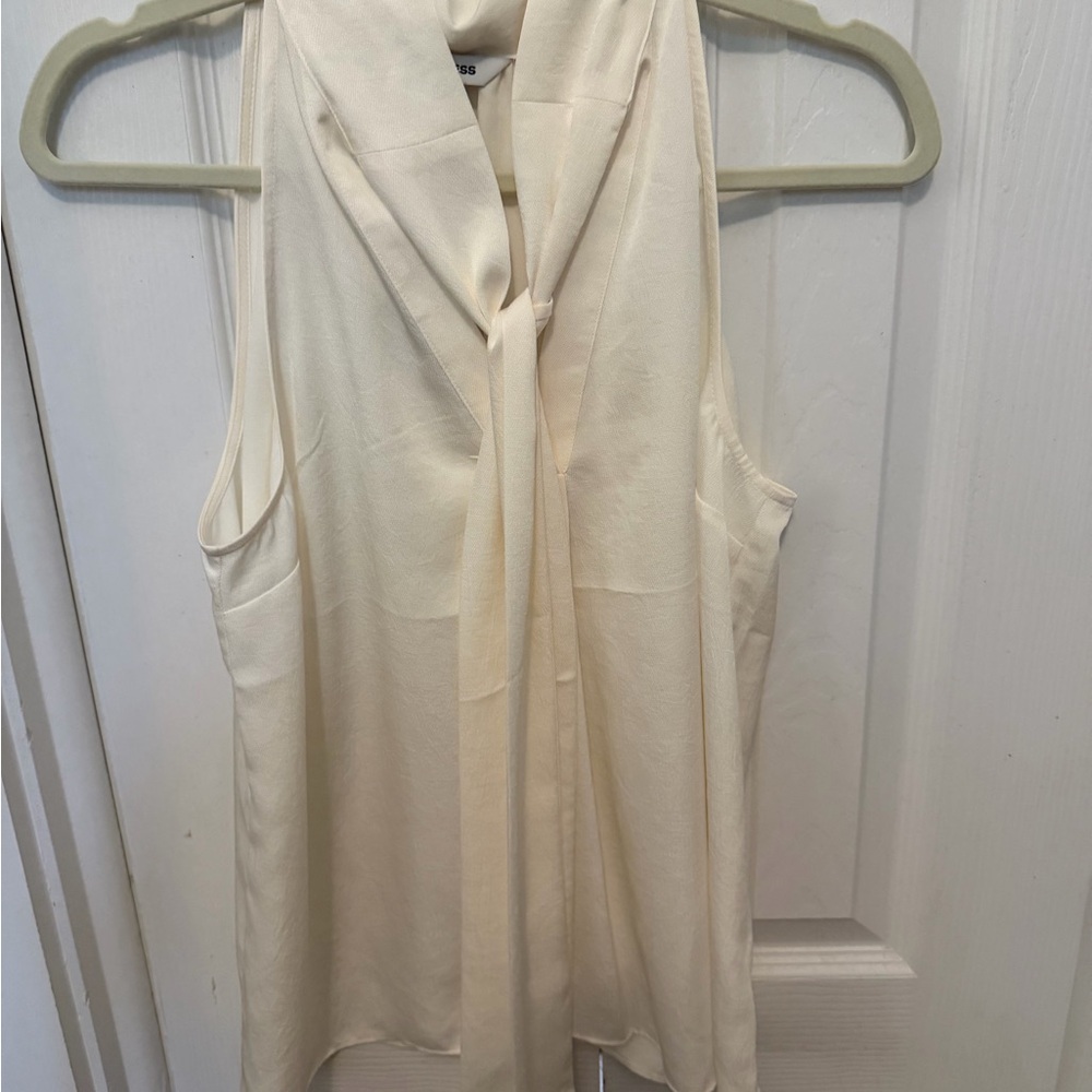 Express Cream Tie-Neck Sleeveless Blouse